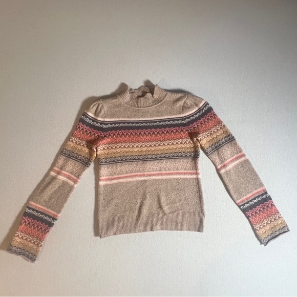 Anthropologie Ettitwa Wool Blend Multicolor Stripe Oatmeal Beige Sweater, XS - Picture 1 of 8